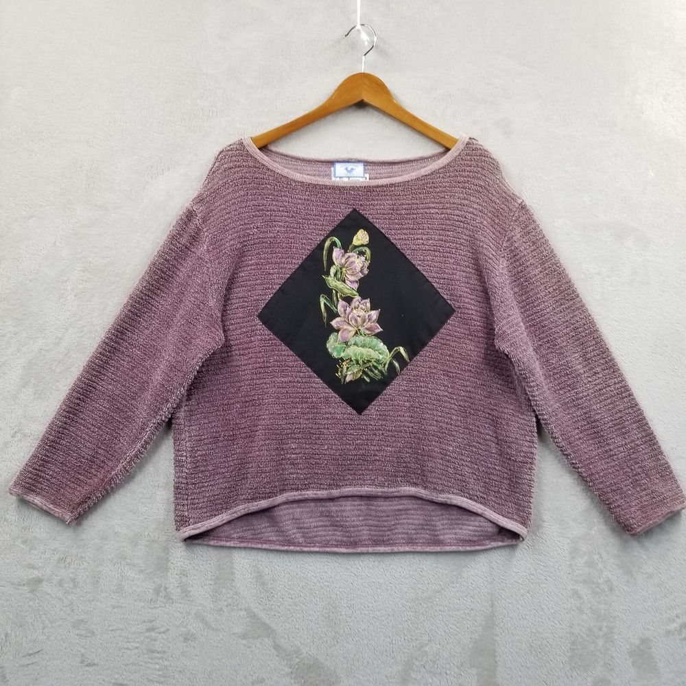 Vintage Michael Leu‎ Top Women Medium Purple Cotton Chenille High Low Boat Neck